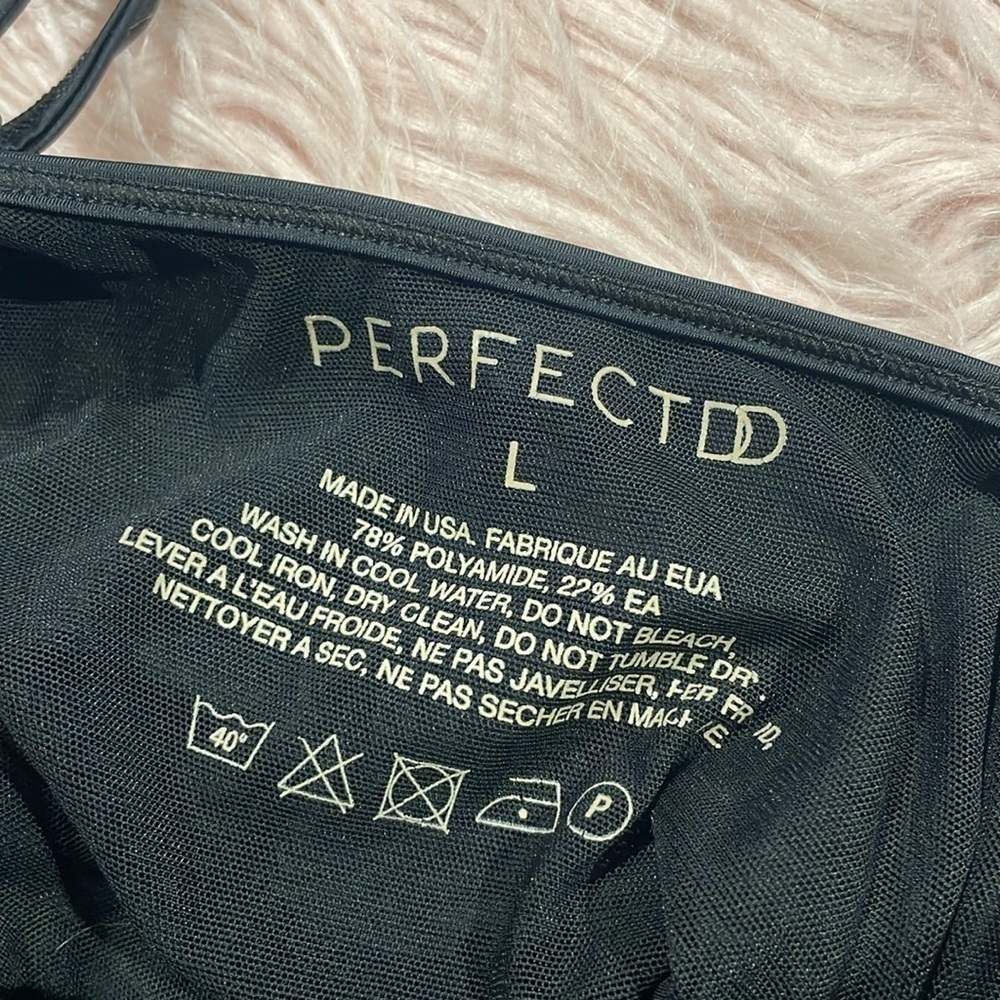 NWOT Perfect DD Black Shine Bustier Belted One Piece Swimsuit - Picture 3 of 9